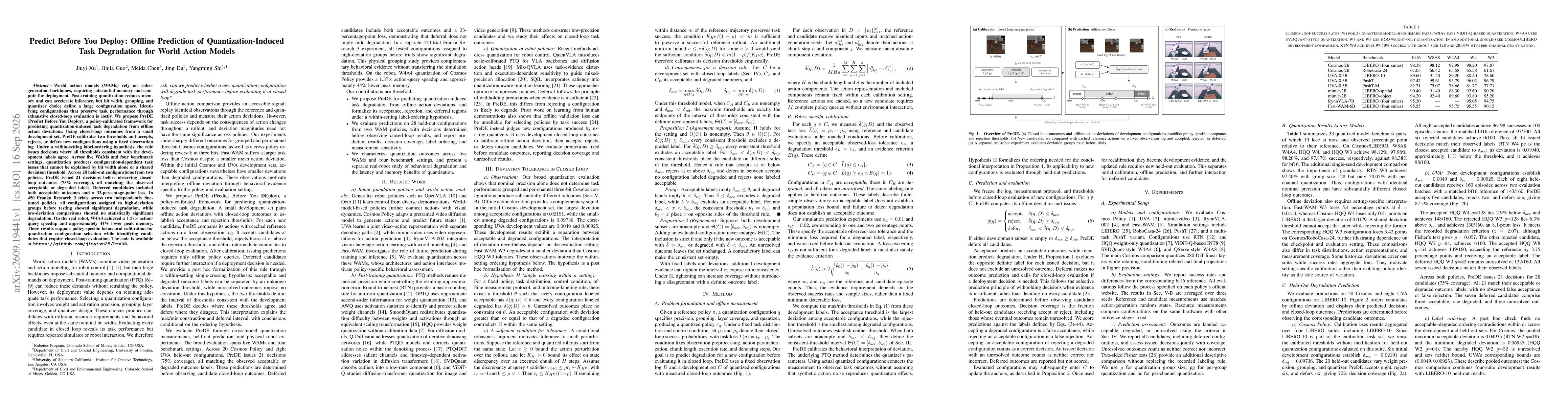 Thumbnail for Predict Before You Deploy: Offline Prediction of Quantization-Induced Task Degradation for World Action Models