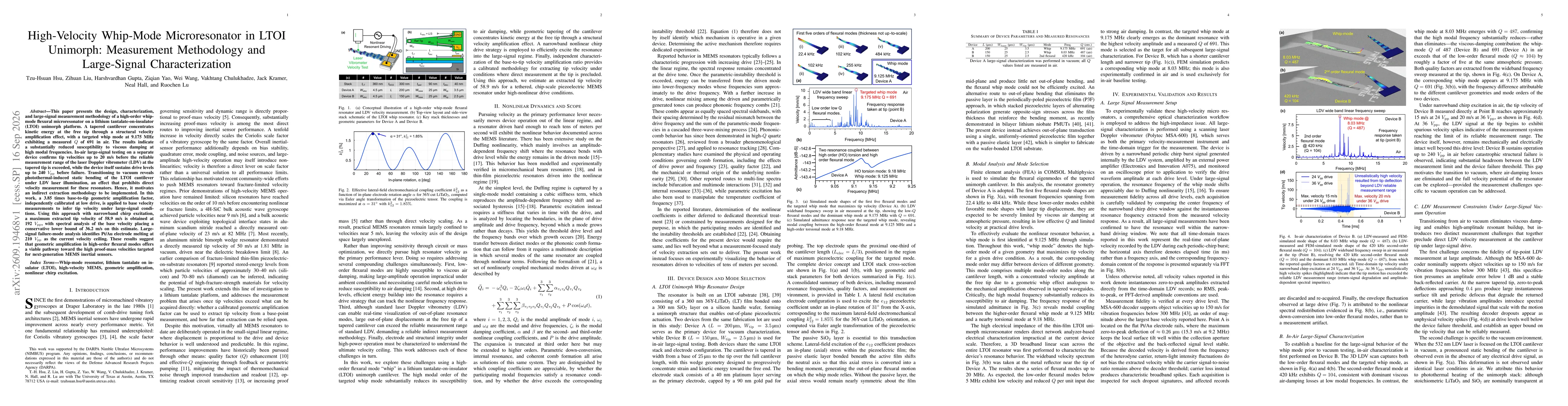 Thumbnail for High-Velocity Whip-Mode Microresonator in LTOI Unimorph: Measurement Methodology and Large-Signal Characterization