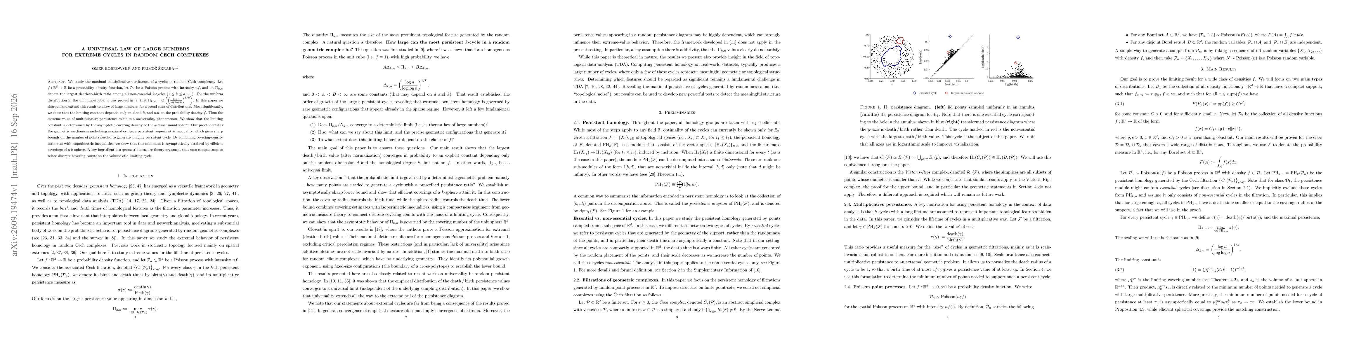 Thumbnail for A Universal Law of Large Numbers for Extreme Cycles in Random Čech Complexes