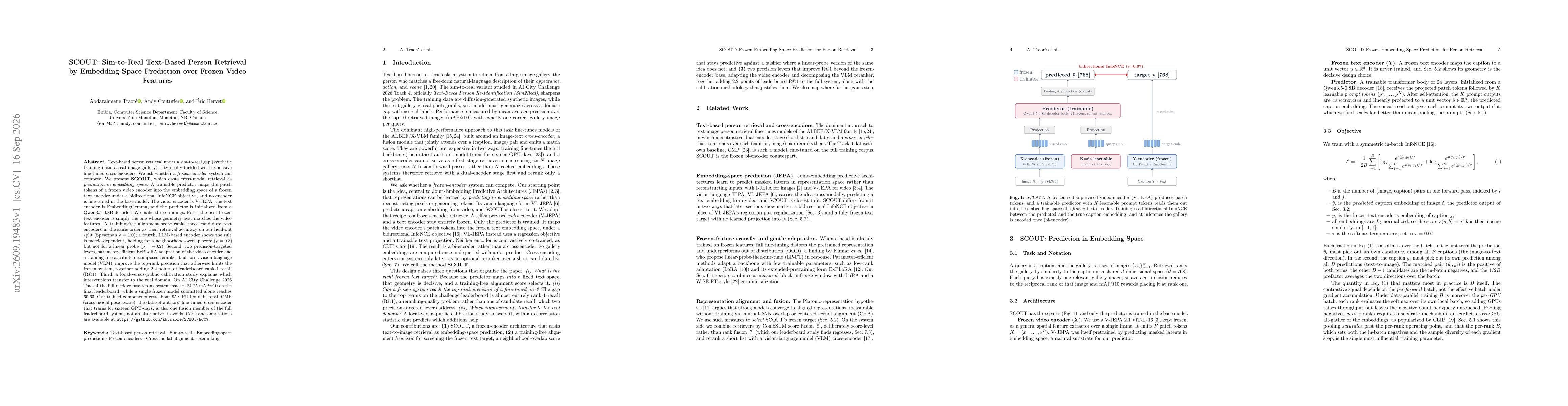 Thumbnail for SCOUT: Sim-to-Real Text-Based Person Retrieval by Embedding-Space Prediction over Frozen Video Features