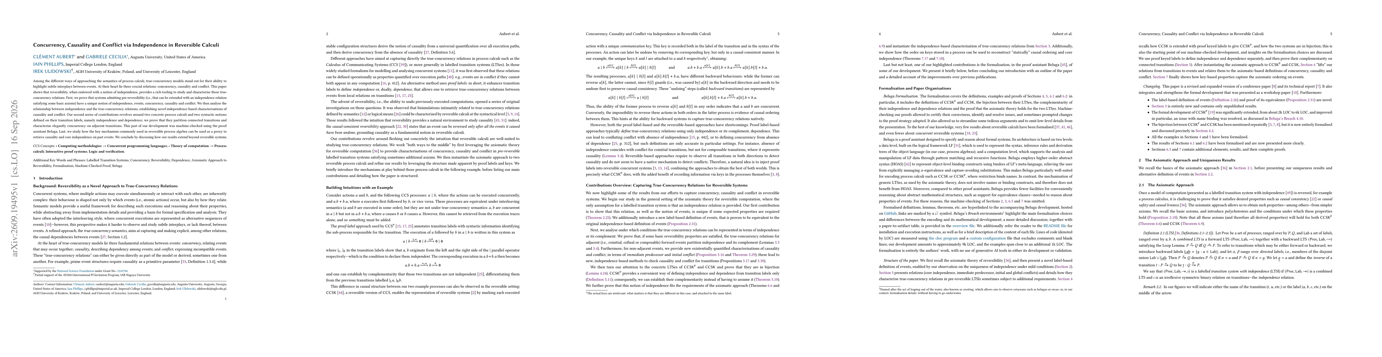 Thumbnail for Concurrency, Causality and Conflict via Independence in Reversible Calculi