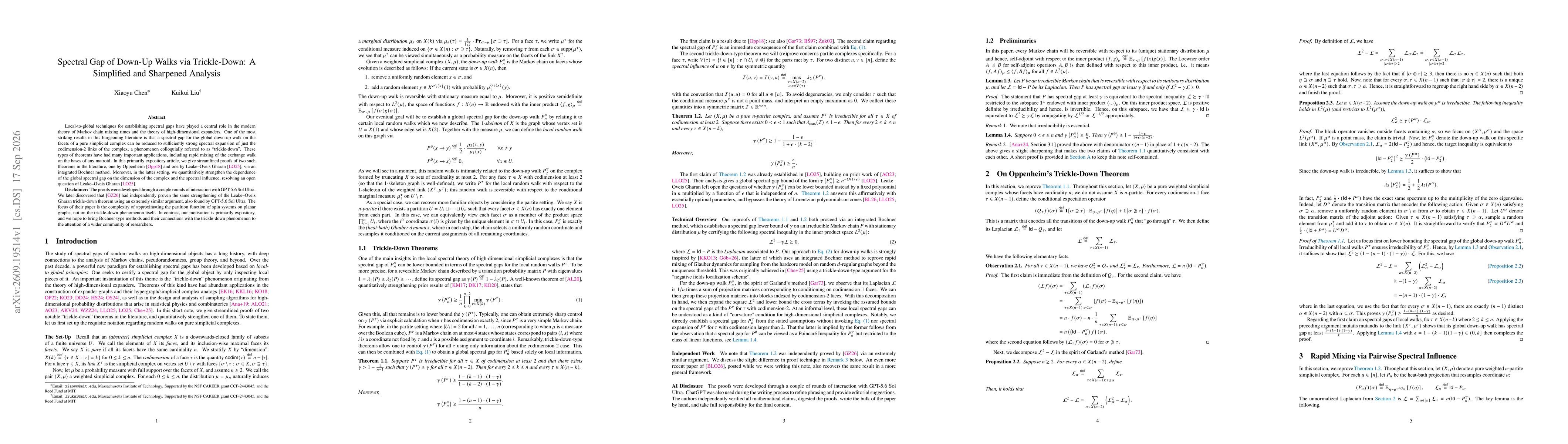 Thumbnail for Spectral Gap of Down-Up Walks via Trickle-Down: A Simplified and Sharpened Analysis