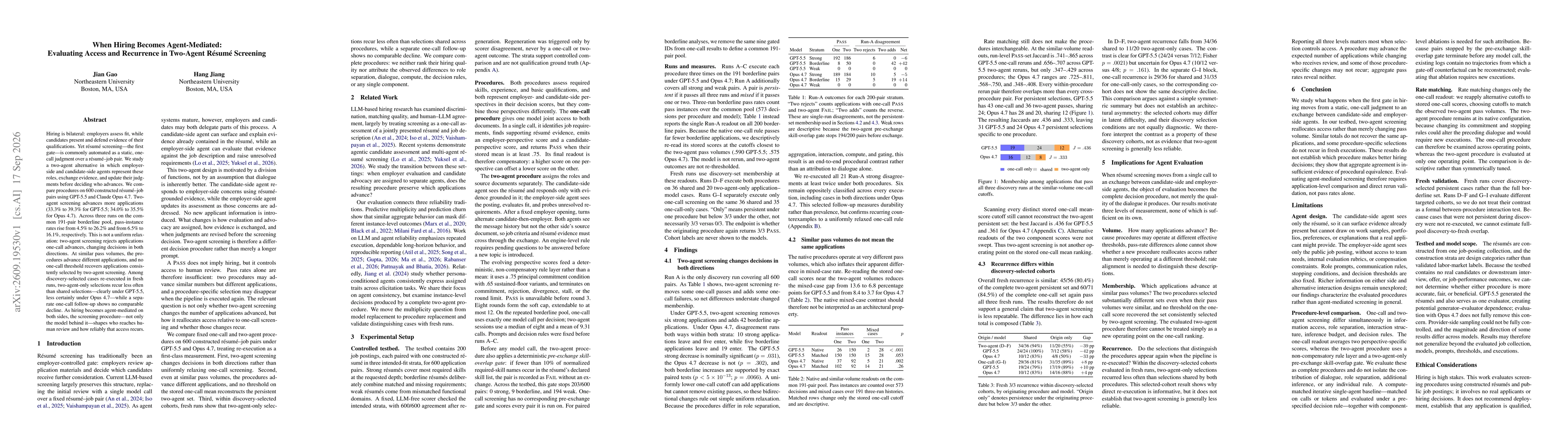 Thumbnail for When Hiring Becomes Agent-Mediated: Evaluating Access and Recurrence in Two-Agent Résumé Screening
