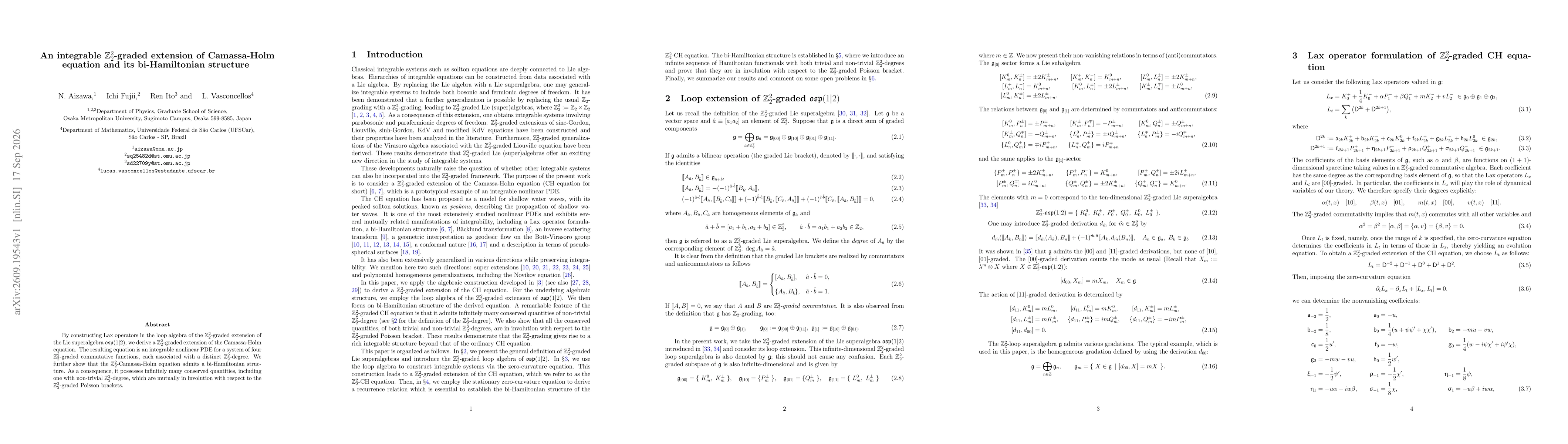 Thumbnail for An integrable $\mathbb{Z}_2^2$-graded extension of Camassa-Holm equation and its bi-Hamiltonian structure
