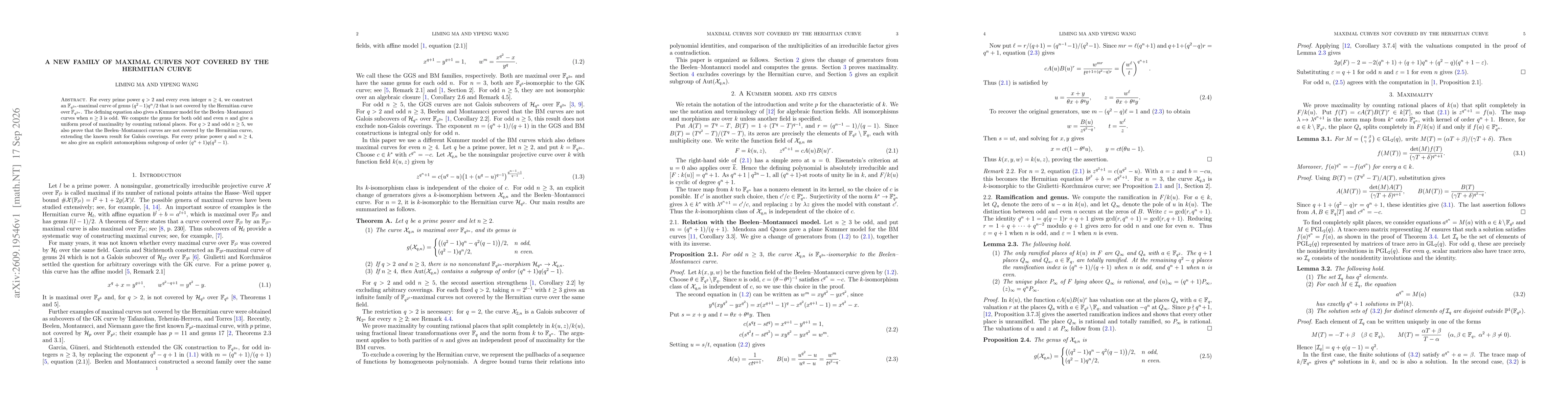 Thumbnail for A new family of maximal curves not covered by the Hermitian curve