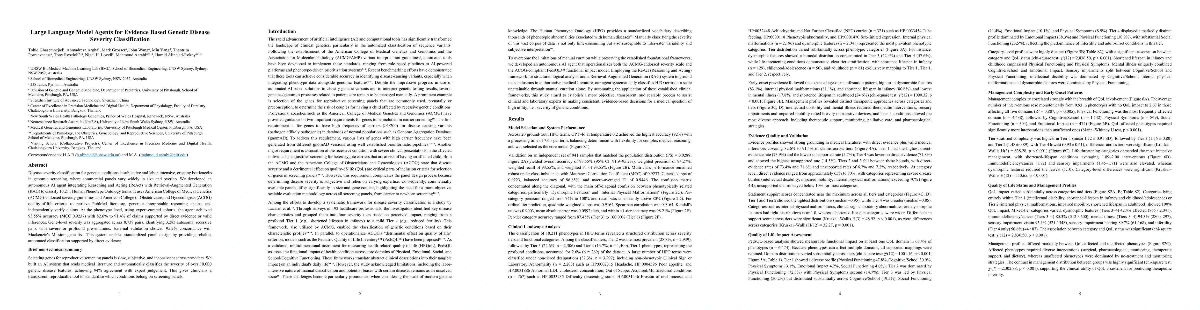 Thumbnail for Large Language Model Agents for Evidence Based Genetic Disease Severity Classification