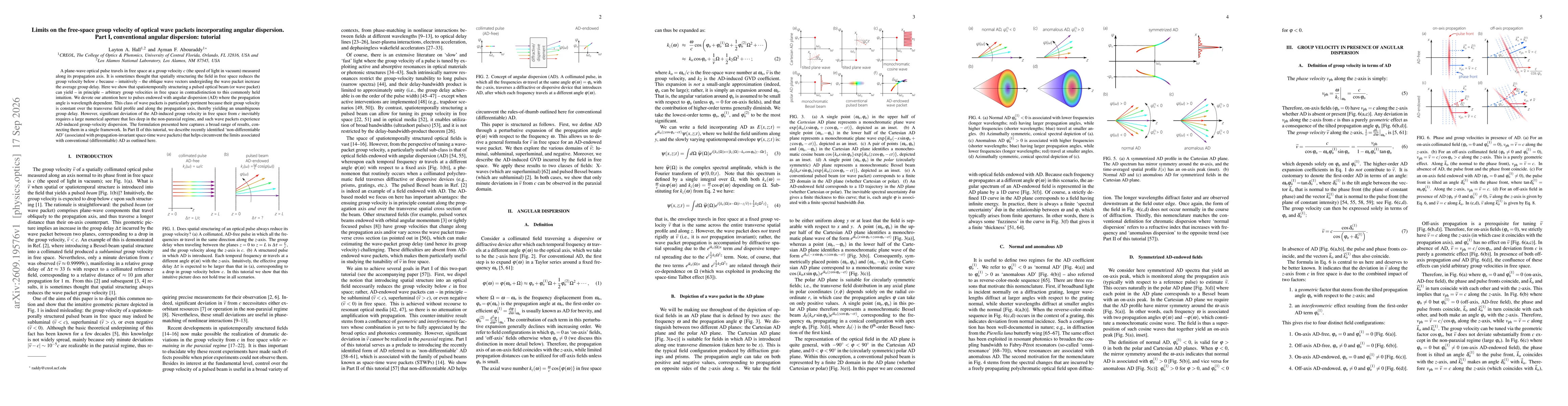 Thumbnail for Limits on the free-space group velocity of optical wave packets incorporating angular dispersion. Part~I, conventional angular dispersion: tutorial