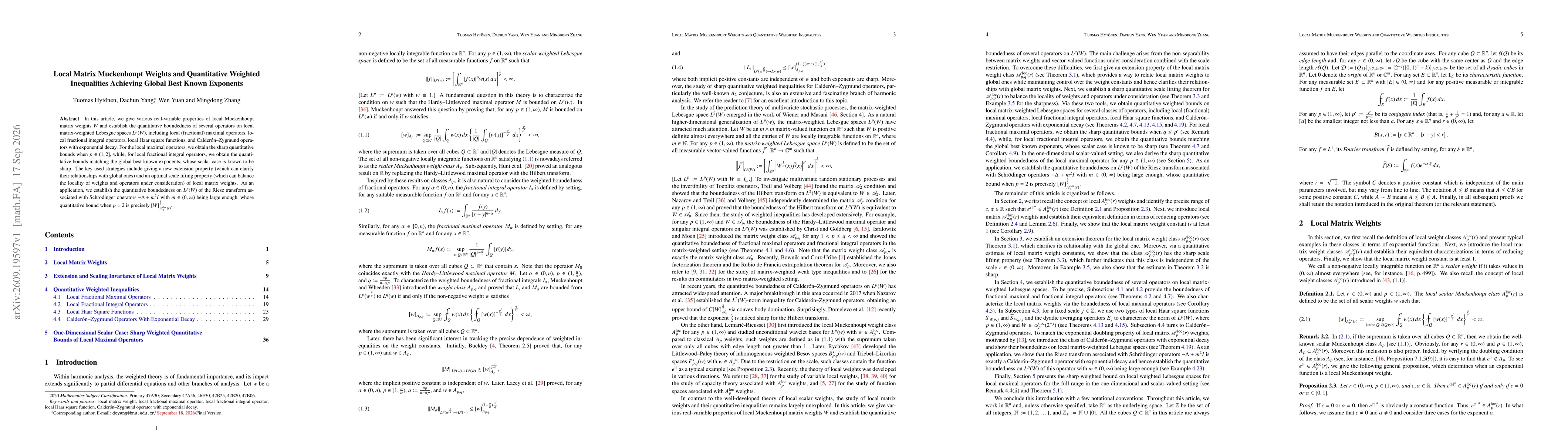 Thumbnail for Local Matrix Muckenhoupt Weights and Quantitative Weighted Inequalities Achieving Global Best Known Exponents