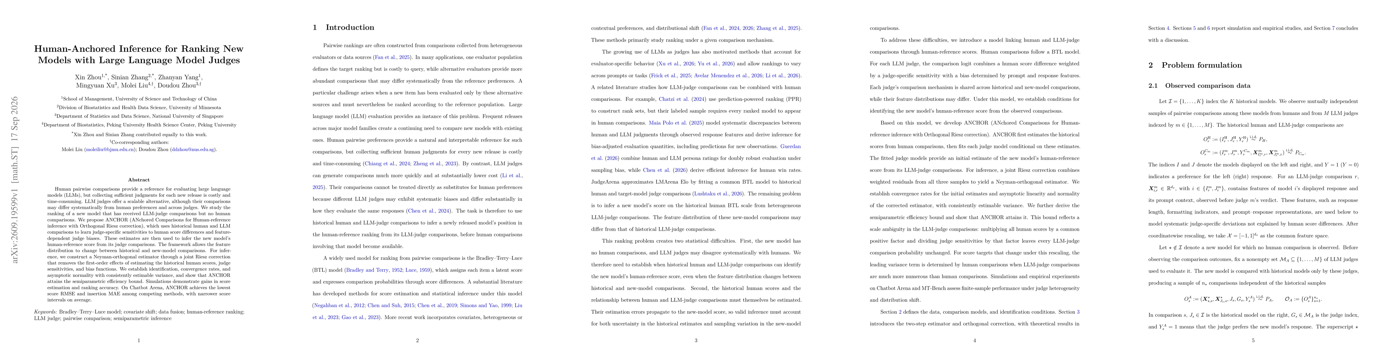 Thumbnail for Human-Anchored Inference for Ranking New Models with Large Language Model Judges