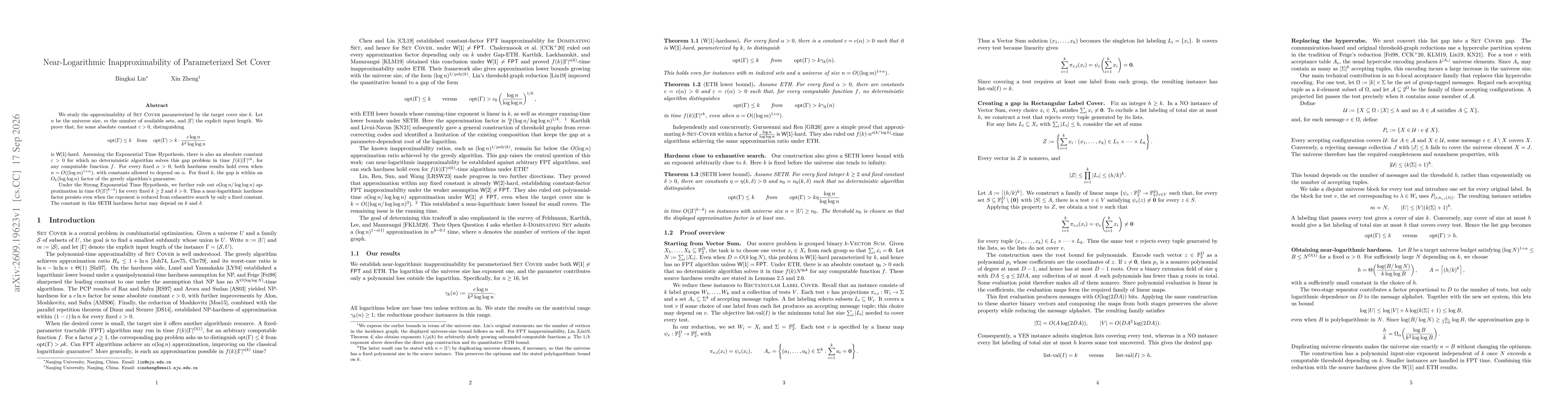 Thumbnail for Near-Logarithmic Inapproximability of Parameterized Set Cover
