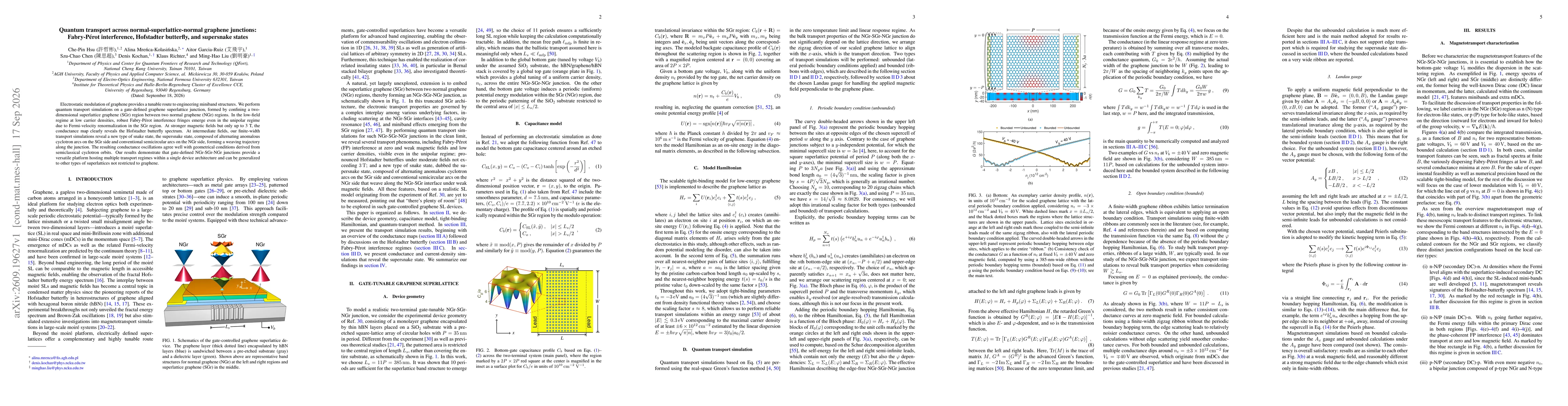 Thumbnail for Quantum transport across normal-superlattice-normal graphene junctions: Fabry-Pérot interference, Hofstadter butterfly, and supersnake states