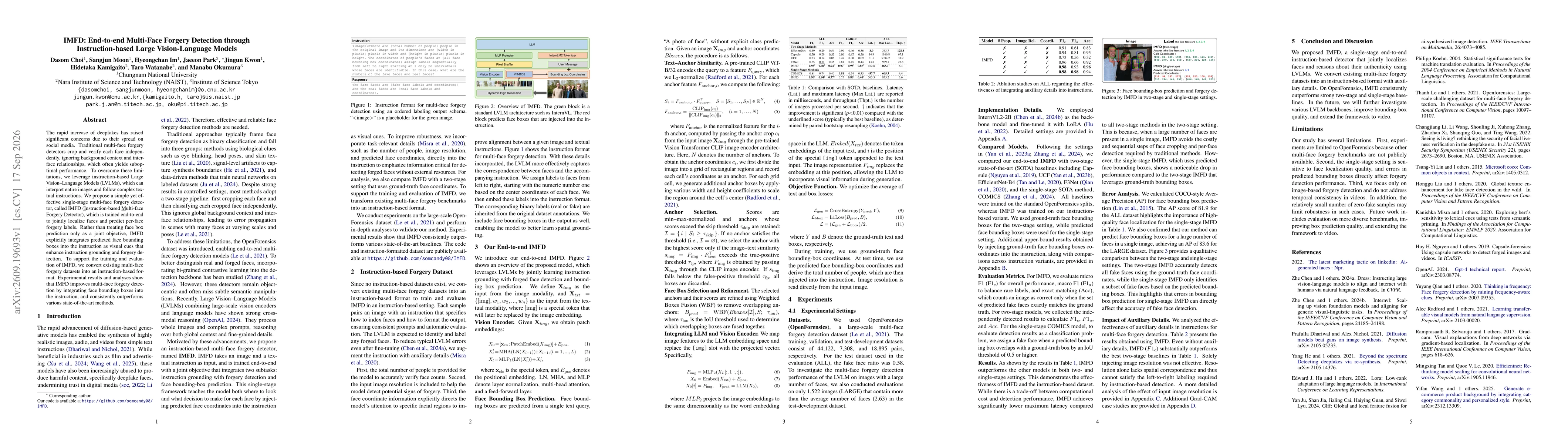 Thumbnail for IMFD: End-to-end Multi-Face Forgery Detection through Instruction-based Large Vision-Language Models