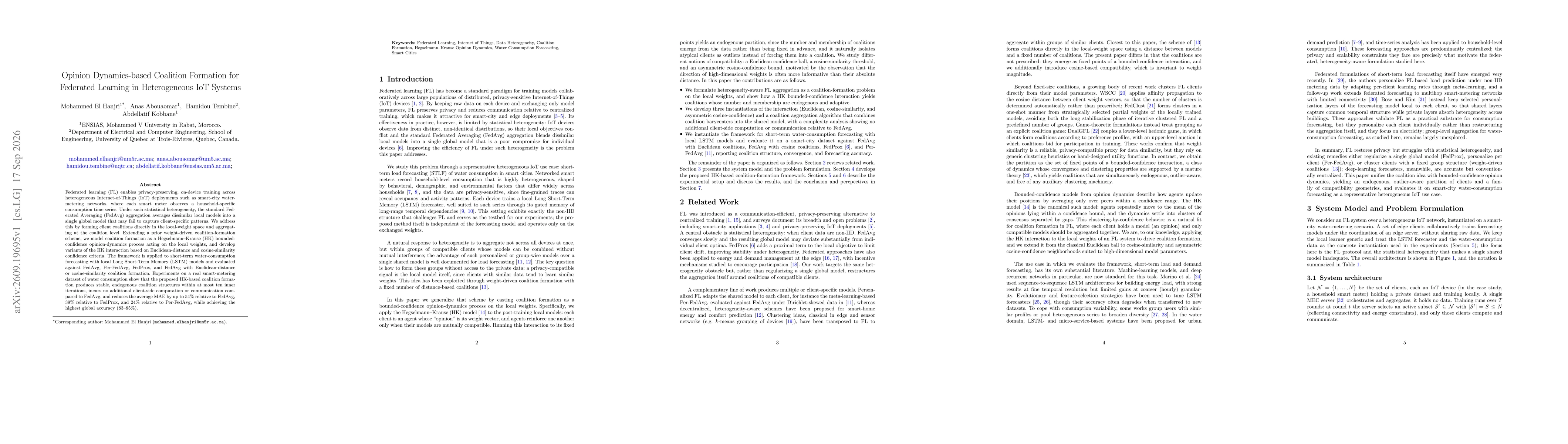 Thumbnail for Opinion Dynamics-based Coalition Formation for Federated Learning in Heterogeneous IoT Systems