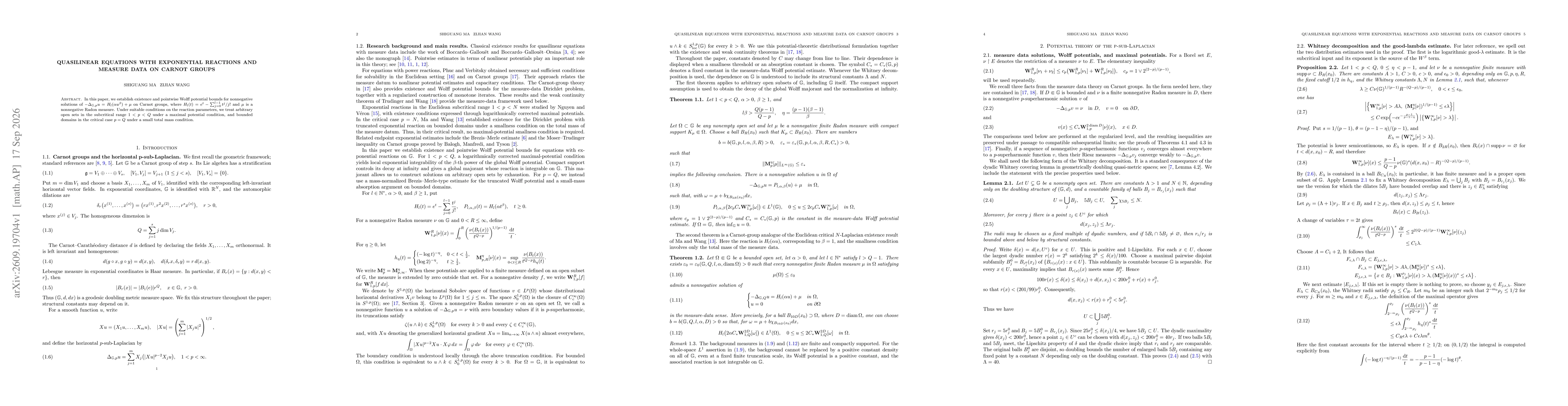Thumbnail for Quasilinear Equations with Exponential Reactions and Measure Data on Carnot Groups