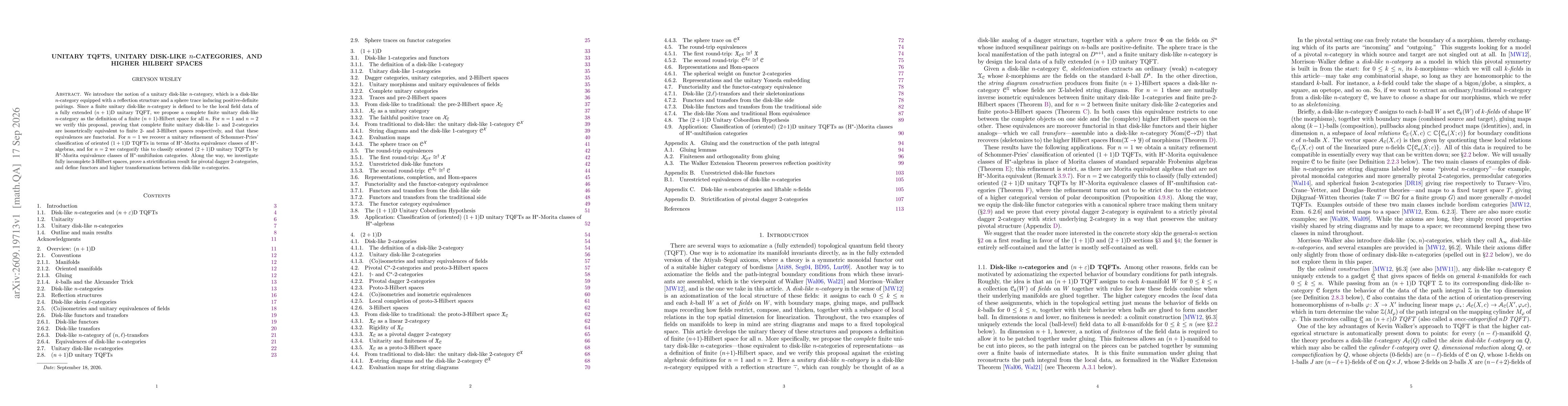 Thumbnail for Unitary TQFTs, unitary disk-like $n$-categories, and higher Hilbert spaces
