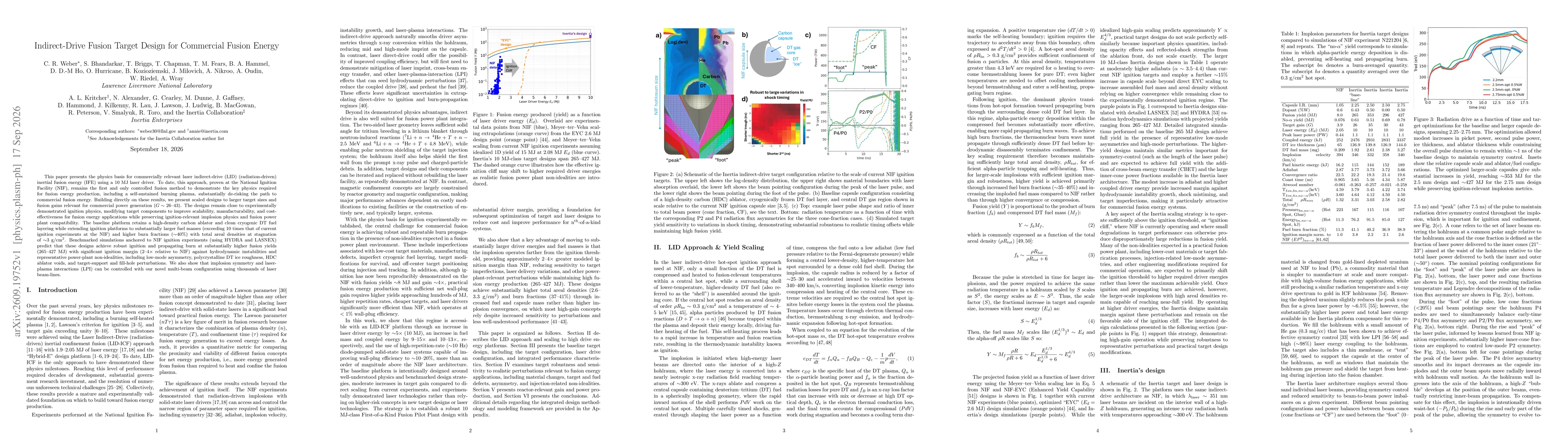 Thumbnail for Indirect-Drive Fusion Target Design for Commercial Fusion Energy