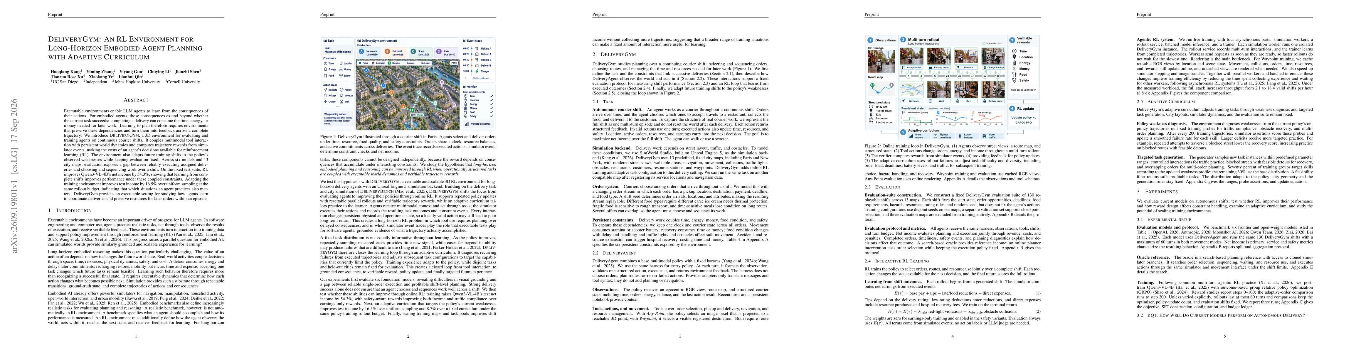 Thumbnail for DeliveryGym: An RL Environment for Long-Horizon Embodied Agent Planning with Adaptive Curriculum