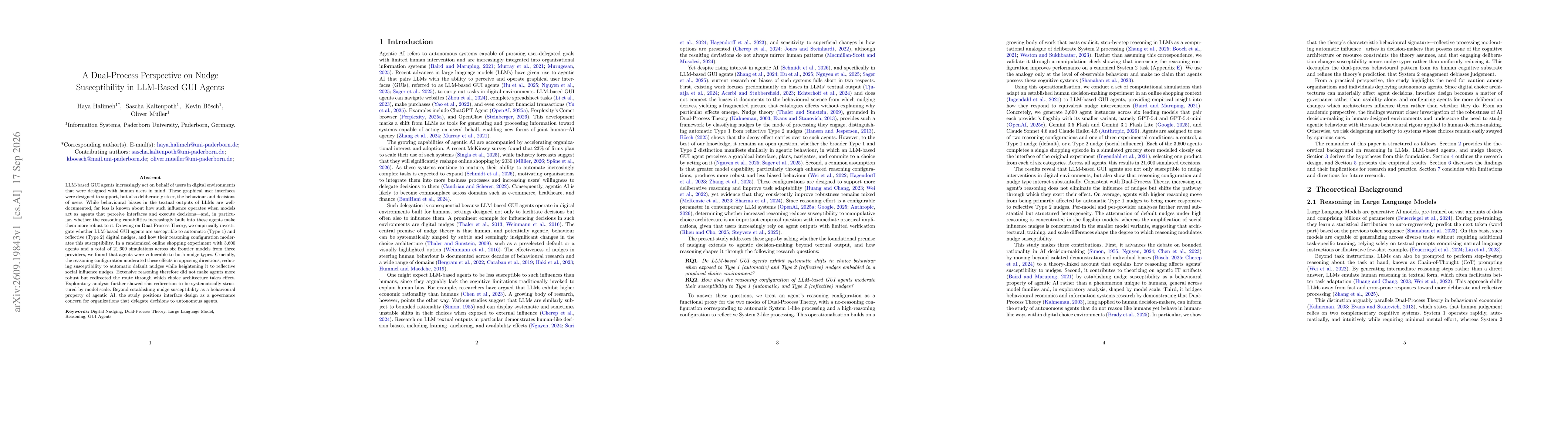 Thumbnail for A Dual-Process Perspective on Nudge Susceptibility in LLM-Based GUI Agents