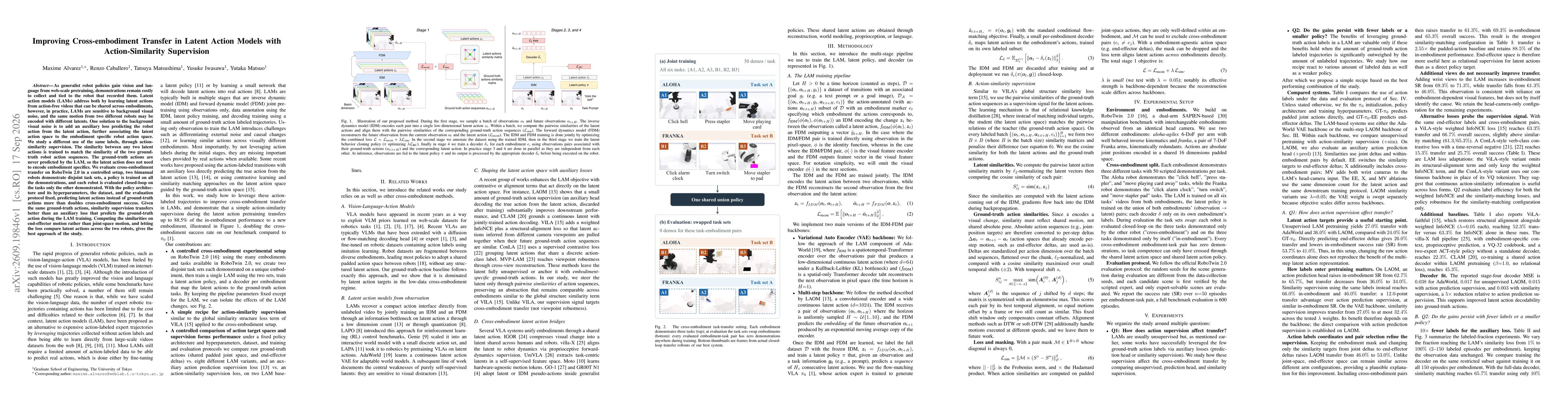 Thumbnail for Improving Cross-embodiment Transfer in Latent Action Models with Action-Similarity Supervision
