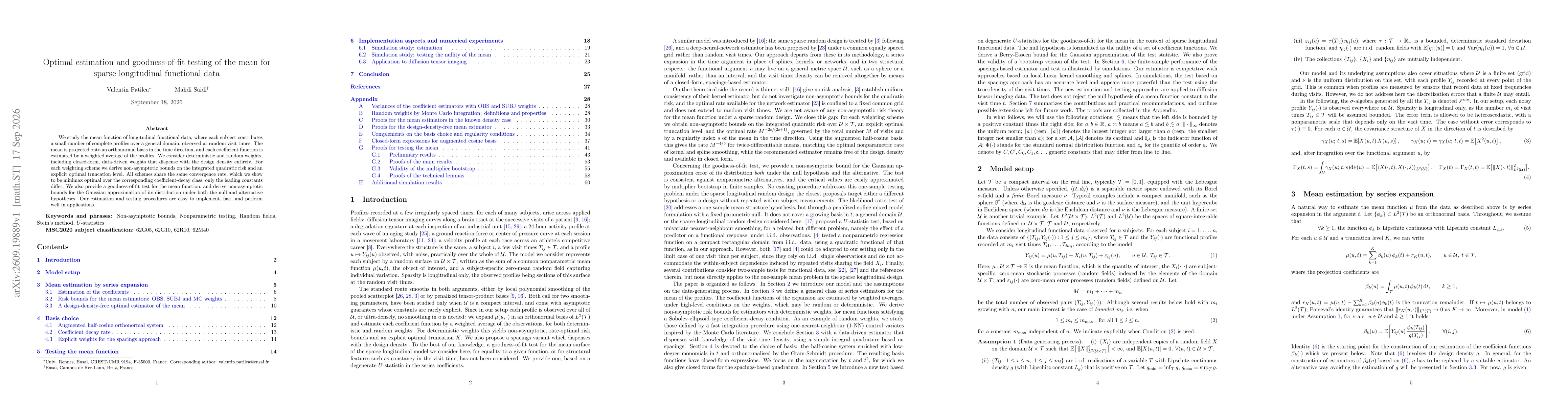 Thumbnail for Optimal estimation and goodness-of-fit testing of the mean for sparse longitudinal functional data