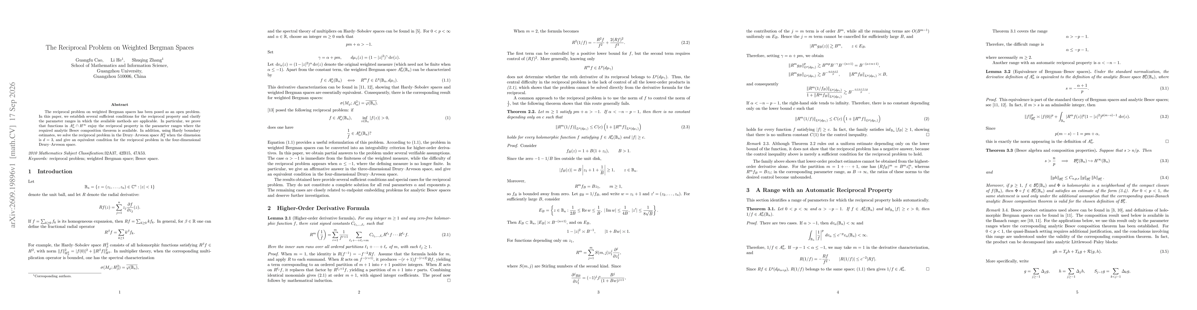 Thumbnail for The Reciprocal Problem on Weighted Bergman Spaces
