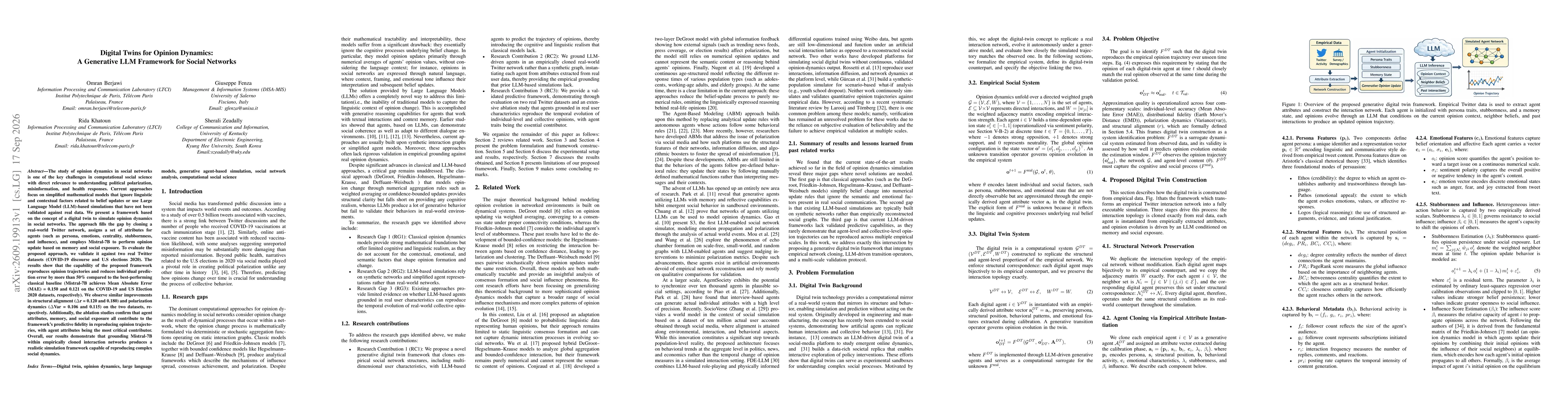 Thumbnail for Digital Twins for Opinion Dynamics: A Generative LLM Framework for Social Networks