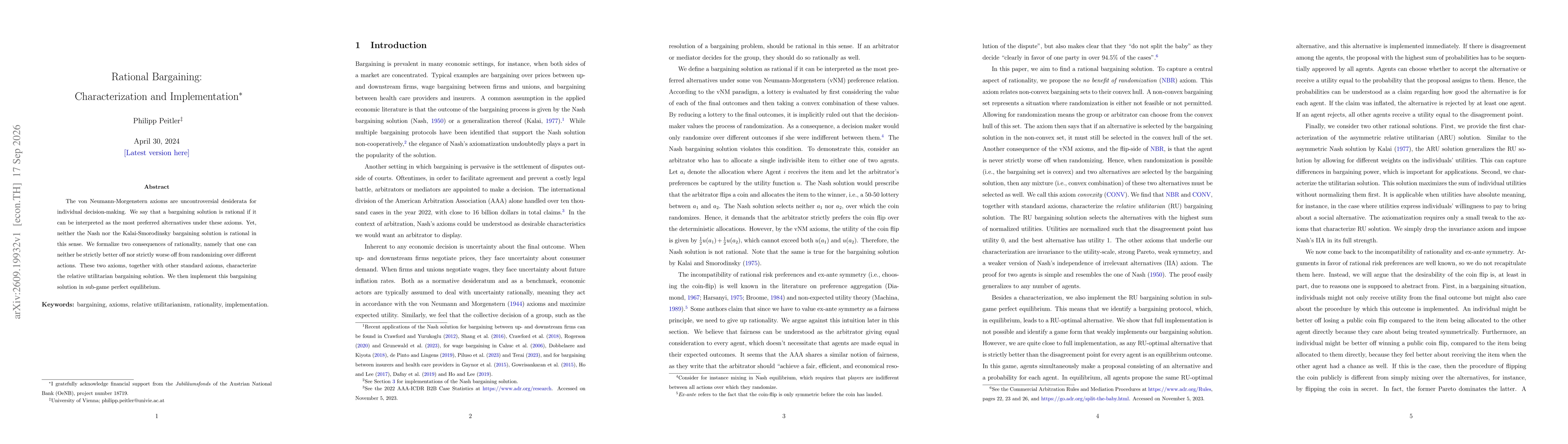 Thumbnail for Rational Bargaining: Characterization and Implementation