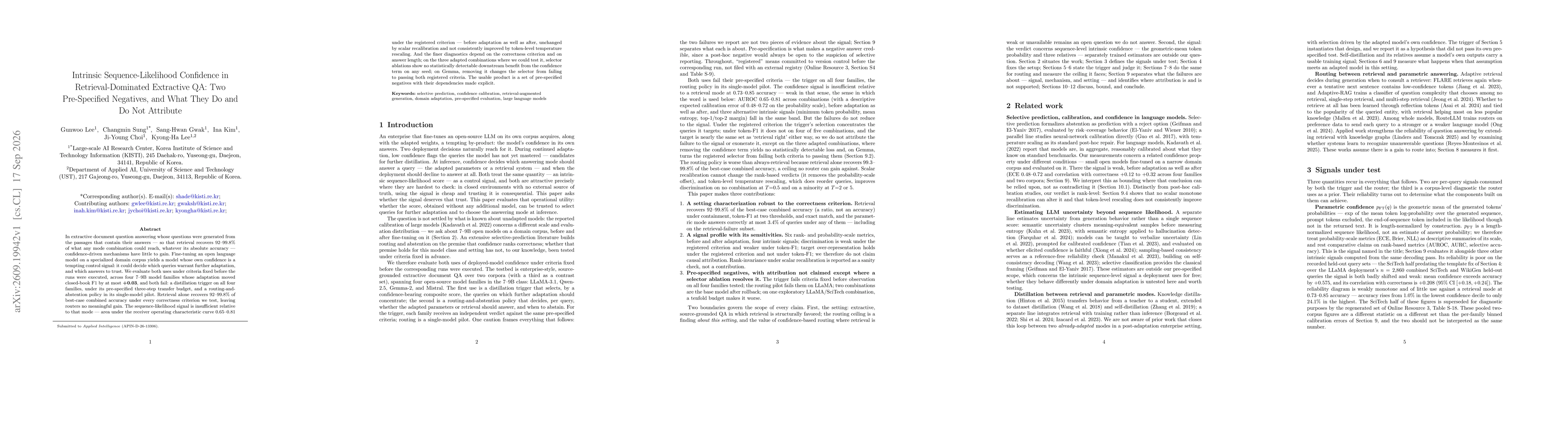 Thumbnail for Intrinsic Sequence-Likelihood Confidence in Retrieval-Dominated Extractive QA: Two Pre-Specified Negatives, and What They Do and Do Not Attribute