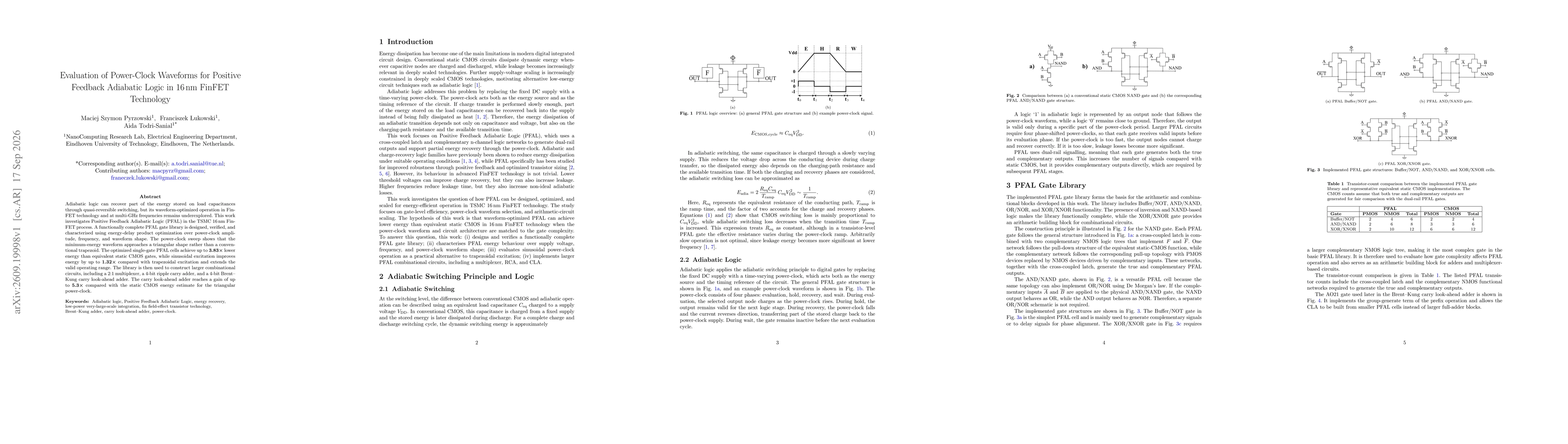 Thumbnail for Evaluation of Power-Clock Waveforms for Positive Feedback Adiabatic Logic in 16 nm FinFET Technology