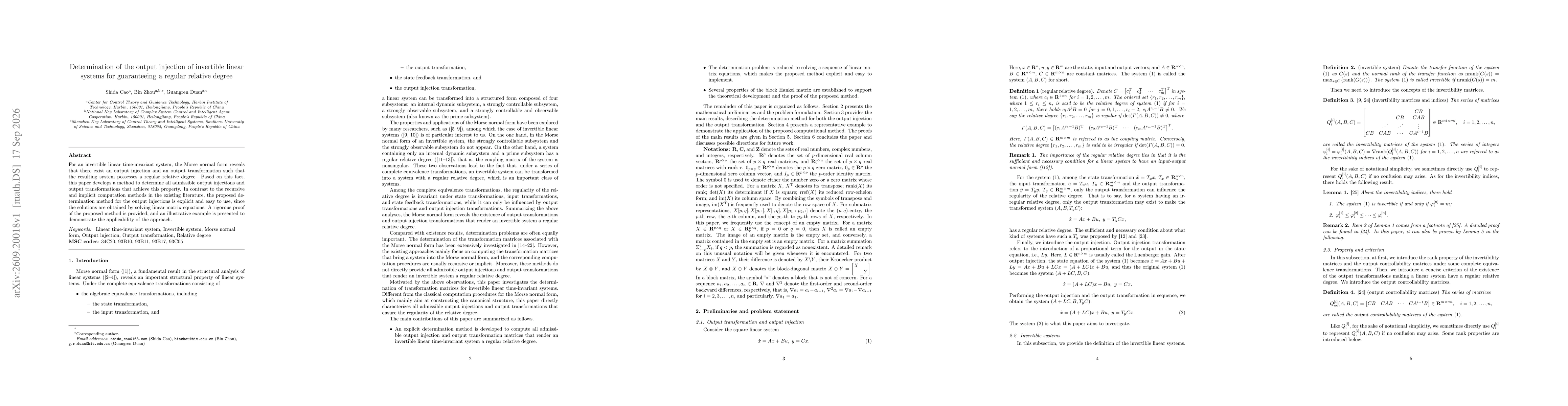 Thumbnail for Determination of the output injection of invertible linear systems for guaranteeing a regular relative degree