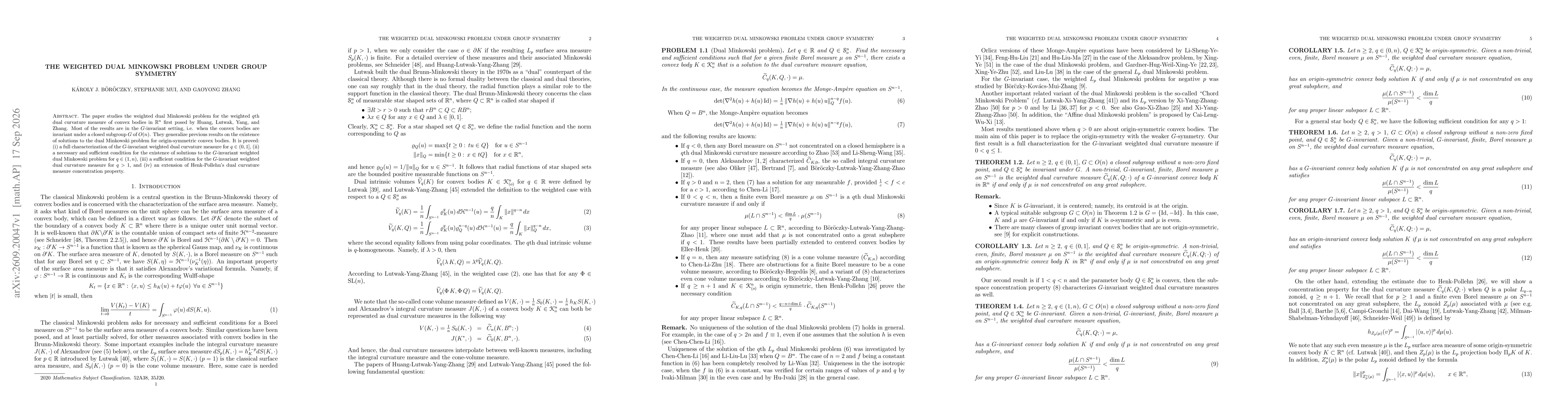 Thumbnail for The Weighted Dual Minkowski Problem Under Group Symmetry