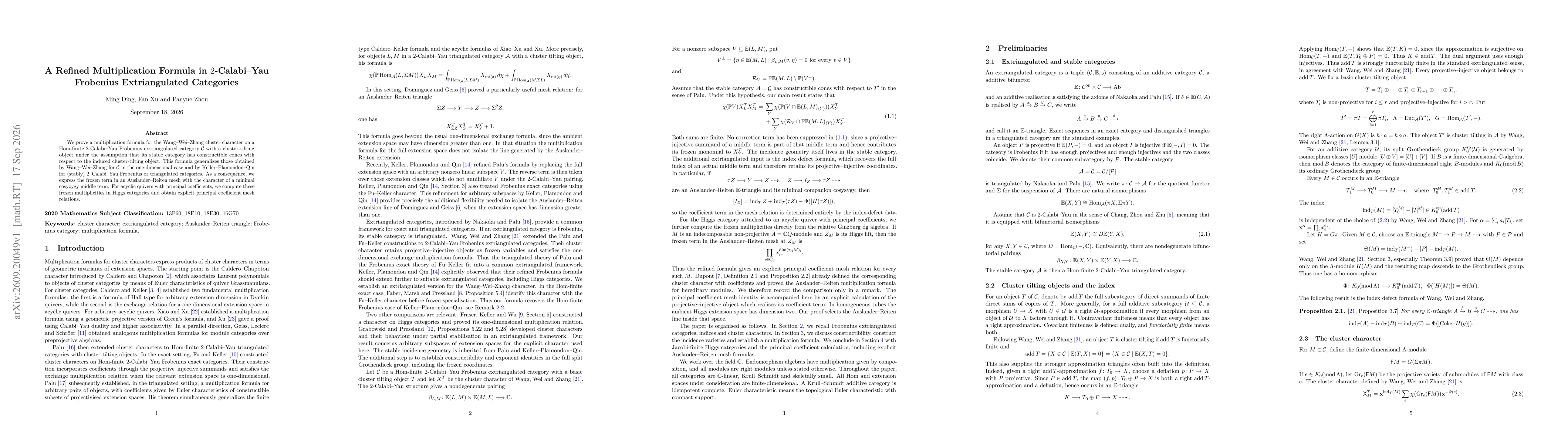 Thumbnail for A refined multiplication formula in 2-Calabi-Yau Frobenius extriangulated categories