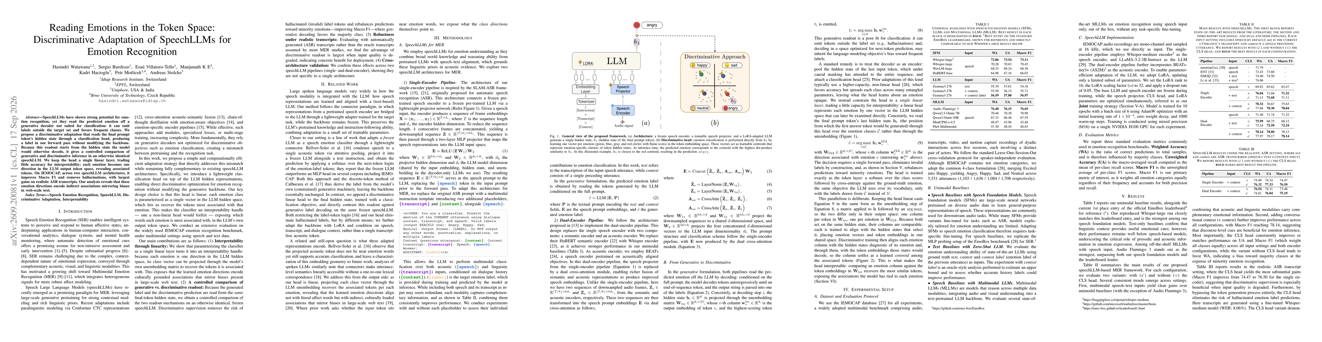 Thumbnail for Reading Emotions in the Token Space: Discriminative Adaptation of SpeechLLMs for Emotion Recognition