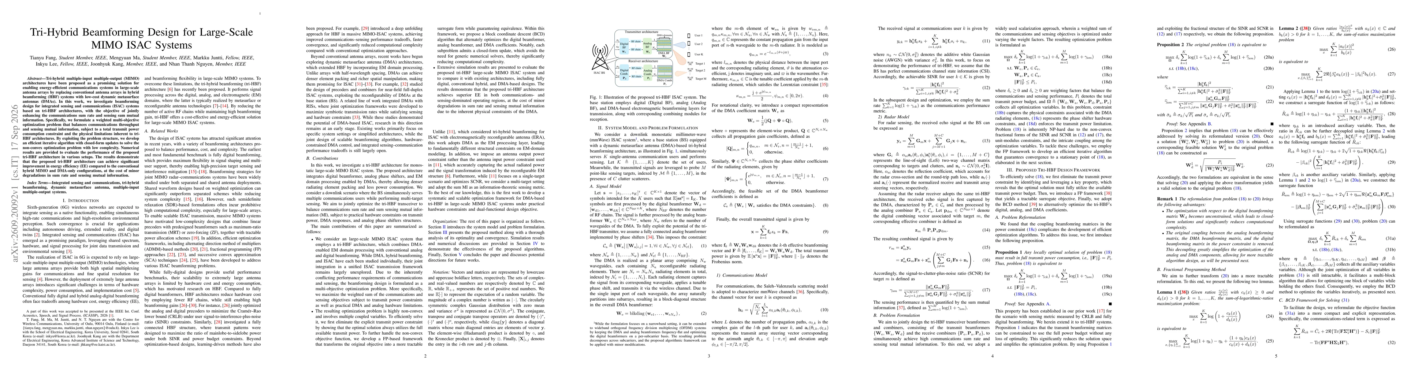 Thumbnail for Tri-Hybrid Beamforming Design for Large-Scale MIMO ISAC Systems