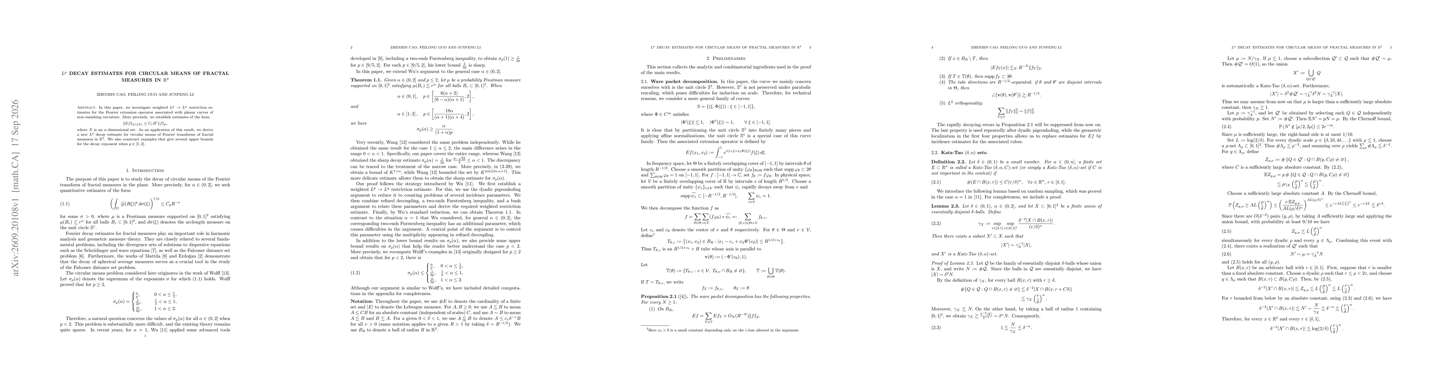 Thumbnail for $L^p$ Decay Estimates for Circular Means of Fractal Measures in $\mathbb{R}^2$