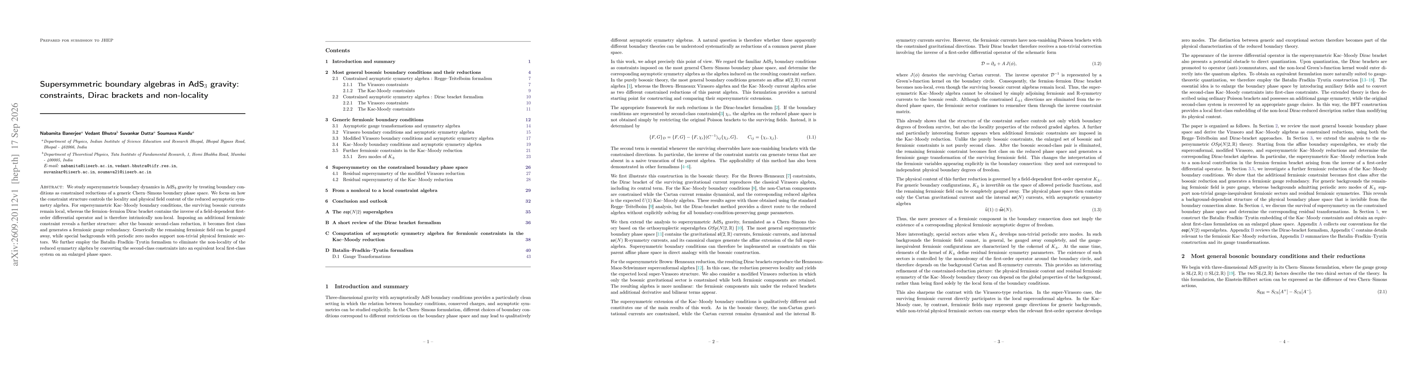 Thumbnail for Supersymmetric boundary algebras in AdS$_3$ gravity: constraints, Dirac brackets and non-locality
