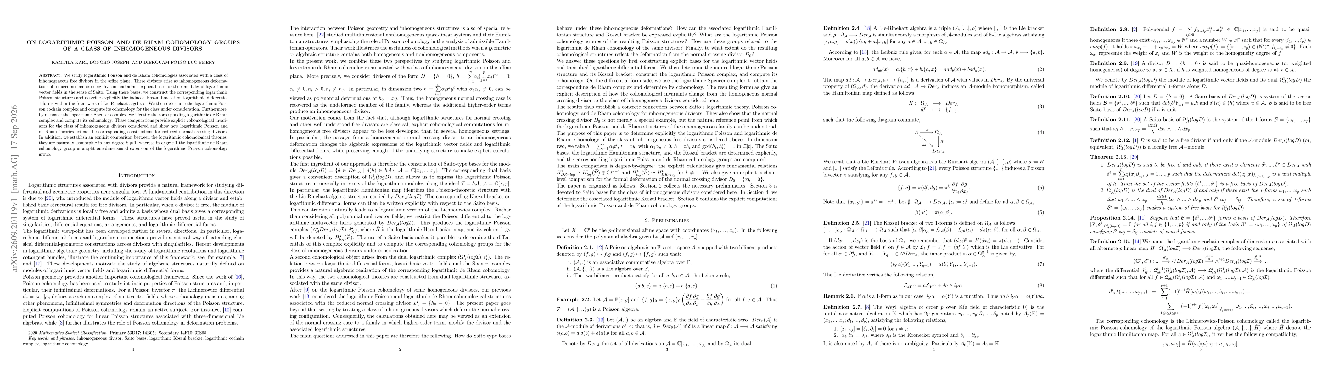 Thumbnail for On Logarithmic Poisson and De Rham Cohomology Groups of a Class of Inhomogeneous Divisors