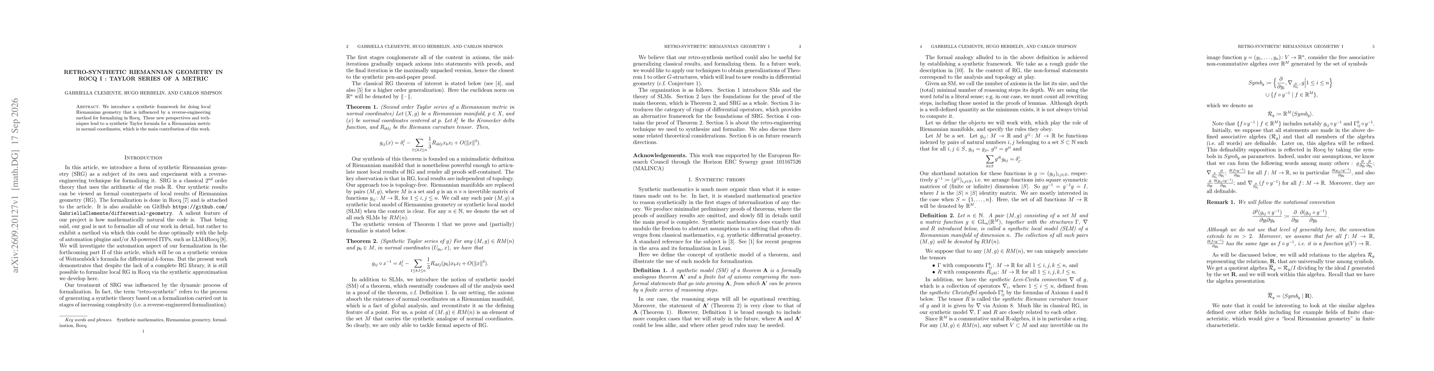 Thumbnail for Retro-synthetic Riemannian geometry in Rocq I : Taylor series of a metric