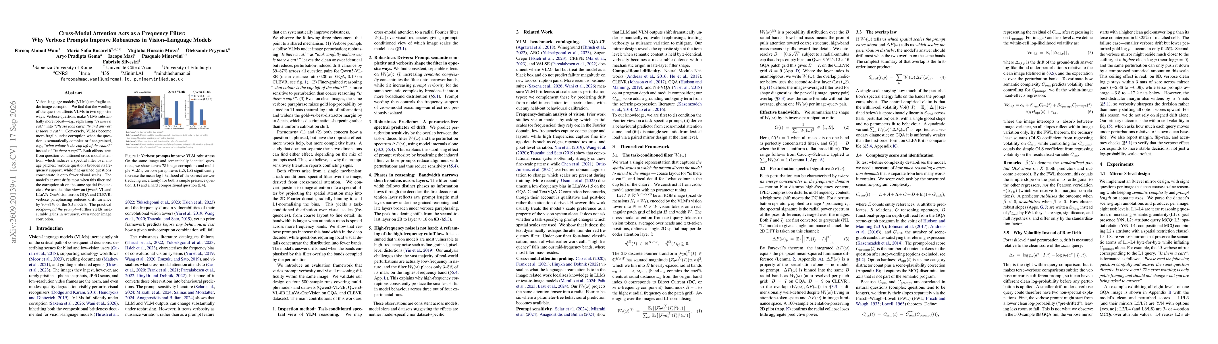 Thumbnail for Cross-Modal Attention Acts as a Frequency Filter: Why Verbose Prompts Improve Robustness in Vision-Language Models