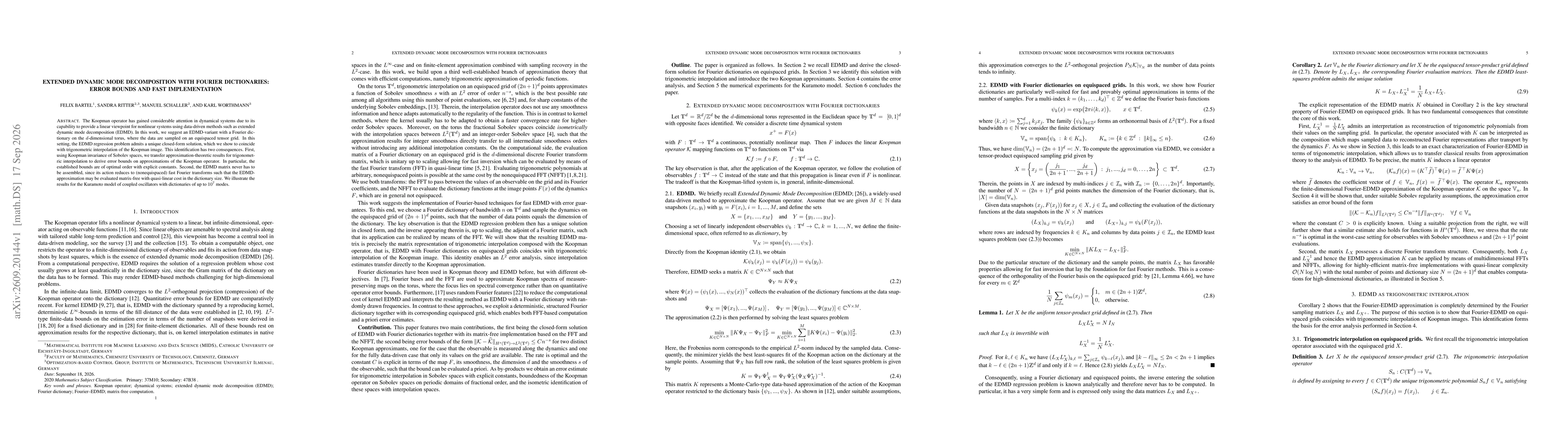 Thumbnail for Extended dynamic mode decomposition with Fourier dictionaries: Error bounds and fast implementation