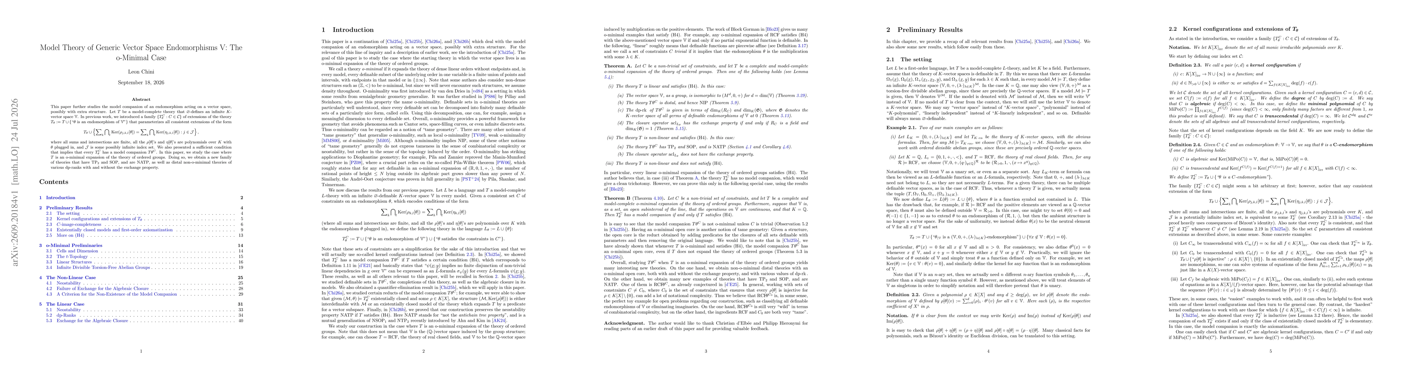 Thumbnail for Model Theory of Generic Vector Space Endomorphisms V: The o-Minimal Case