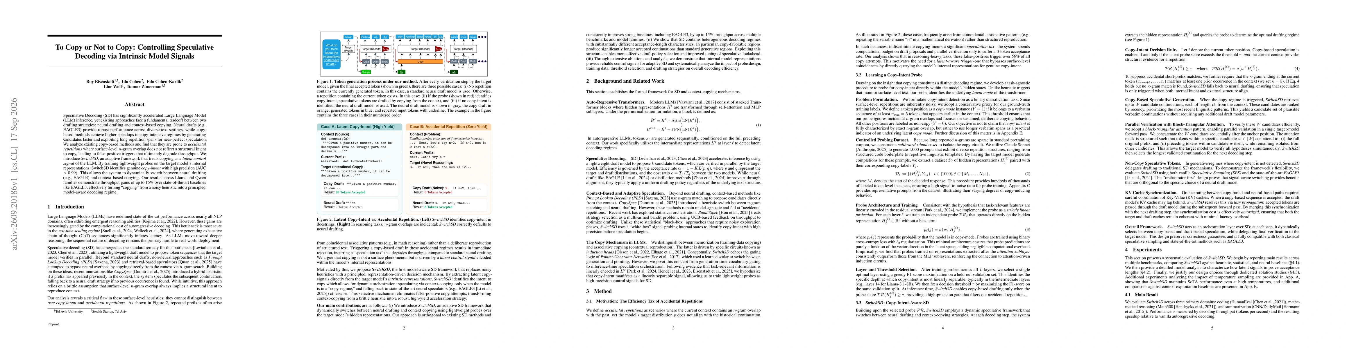 Thumbnail for To Copy or Not to Copy: Controlling Speculative Decoding via Intrinsic Model Signals