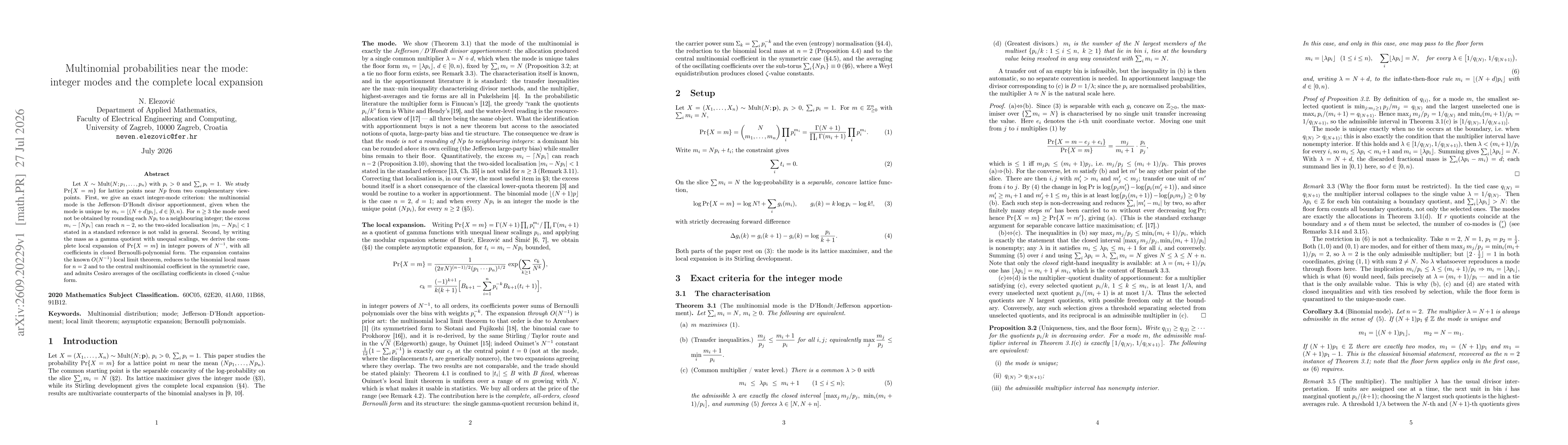 Thumbnail for Multinomial probabilities near the mode: integer modes and the complete local expansion