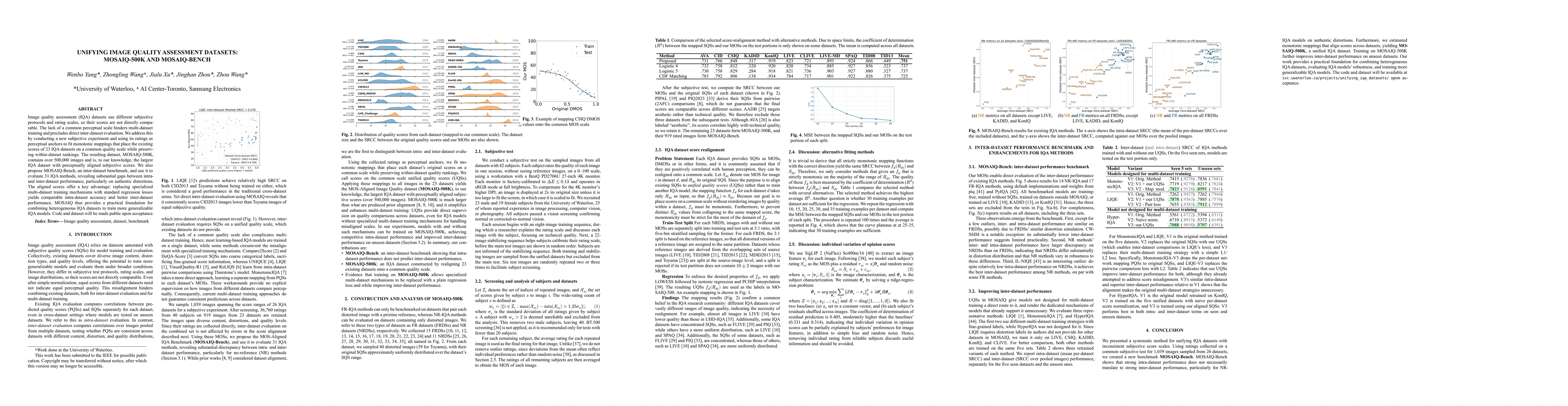 Thumbnail for Unifying Image Quality Assessment Datasets: MOSAIQ-500K and MOSAIQ-Bench