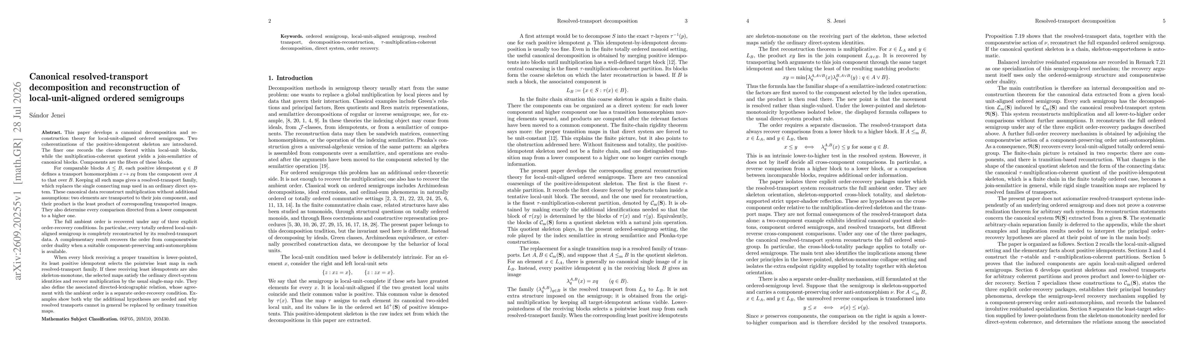 Thumbnail for Canonical resolved-transport decomposition and reconstruction of local-unit-aligned ordered semigroups