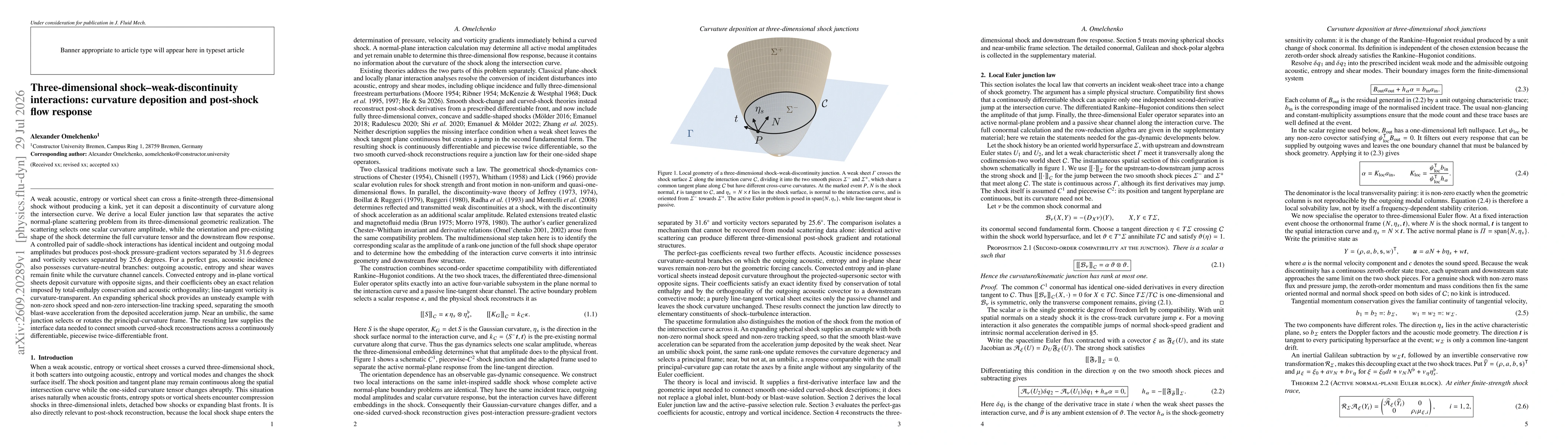 Thumbnail for Three-dimensional shock-weak-discontinuity interactions: curvature deposition and post-shock flow response
