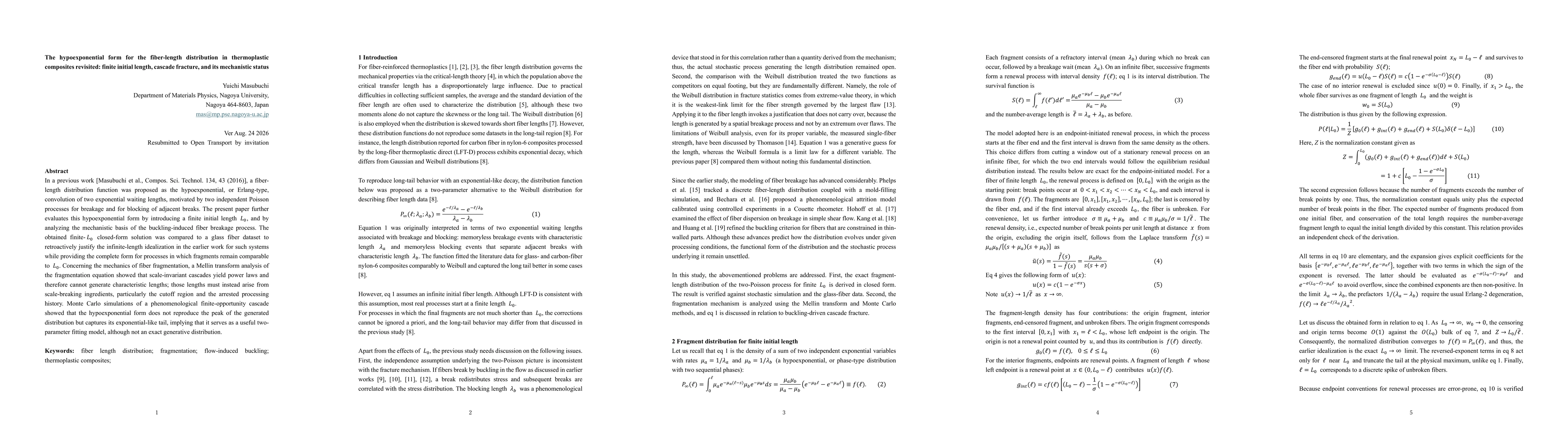 Thumbnail for The hypoexponential form for the fiber-length distribution in thermoplastic composites revisited: finite initial length, cascade fracture, and its mechanistic status