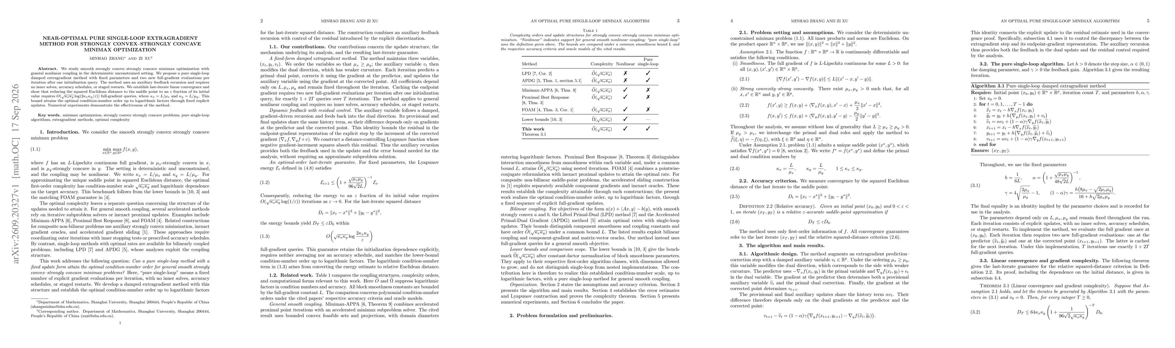 Thumbnail for Near-Optimal Pure Single-Loop Extragradient Method for Strongly Convex--Strongly Concave Minimax Optimization