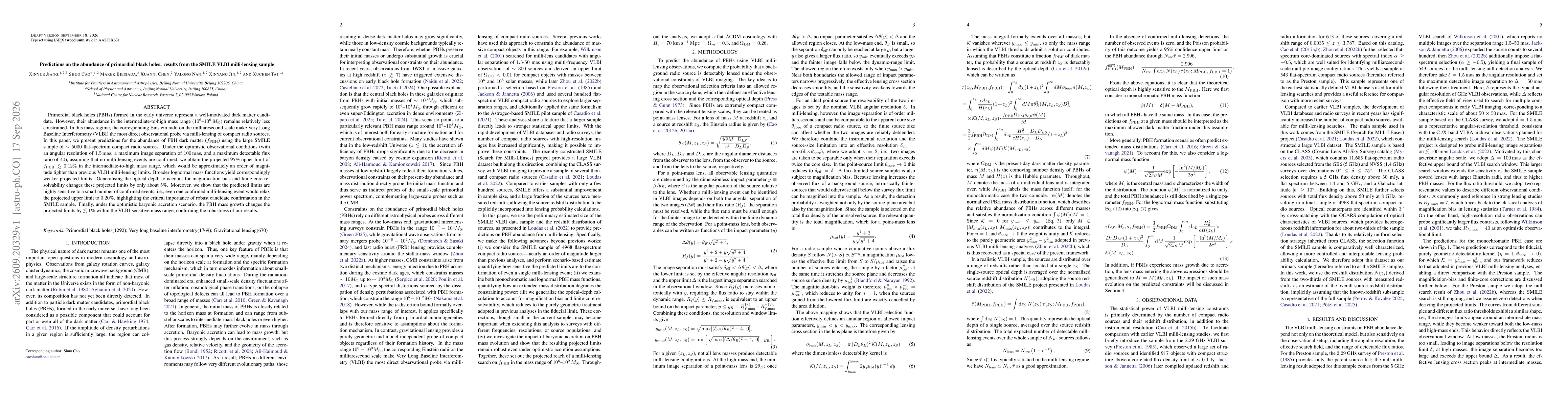 Thumbnail for Predictions on the abundance of primordial black holes: results from the SMILE VLBI milli-lensing sample