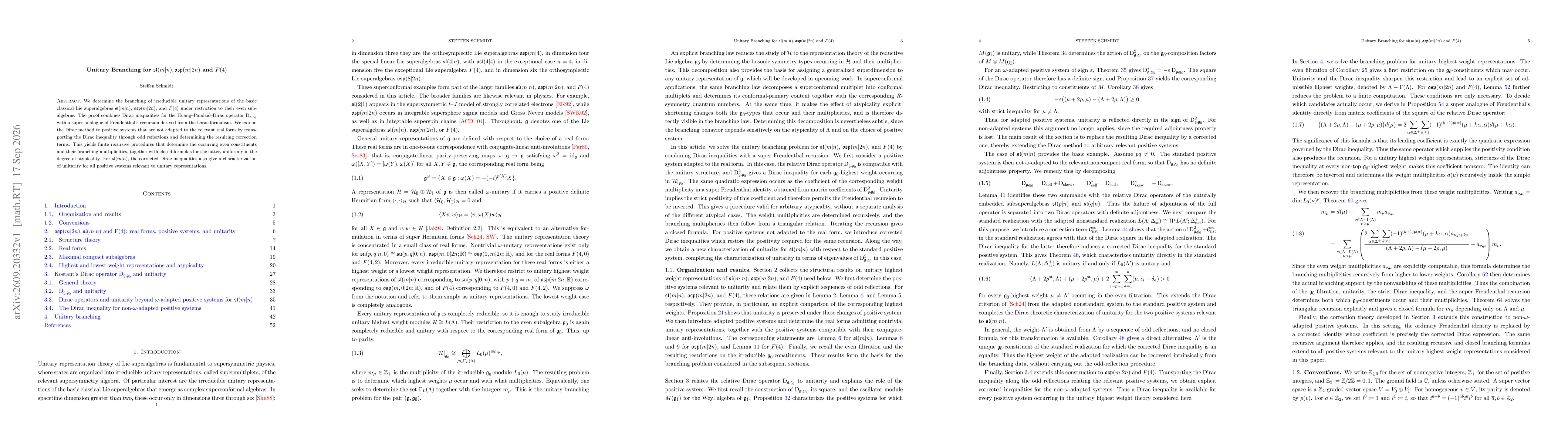 Thumbnail for Unitary Branching for $\mathfrak{sl}(m\vert n), \mathfrak{osp}(m\vert 2n)$ and $F(4)$